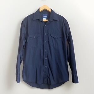 Wrangler Shirt Mens Medium Black Western Snap Front Long Sleeve Pockets Cowboy